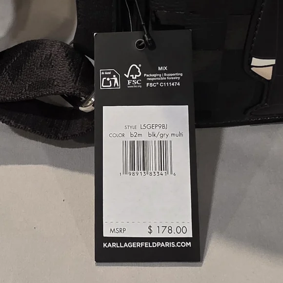 KARL LAGERFELD Maybelle logo Black Checkered Character print Crossbody Bag. NWT - Picture 4 of 10